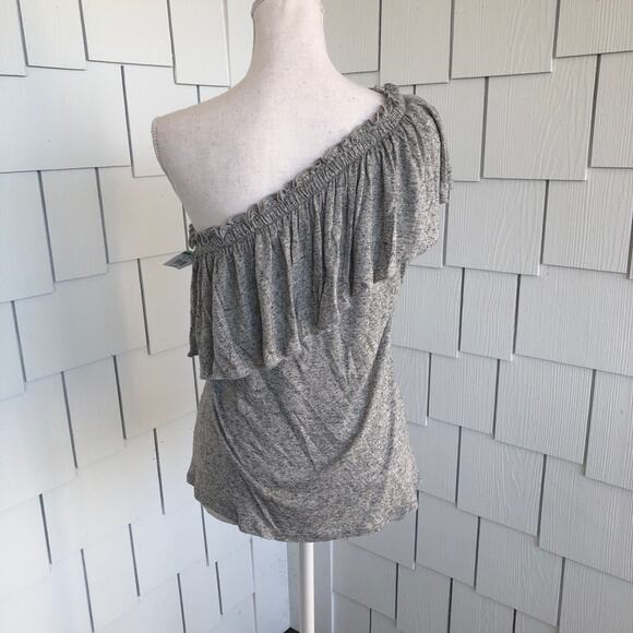 Rebecca Taylor Women's Grey Melan Jersey Knit One-Shoulder Ruffle Top sz M - Picture 6 of 7